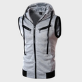 Men's Full-Zip Vest with Removable Hood and Contrast Zips - Light Gray
