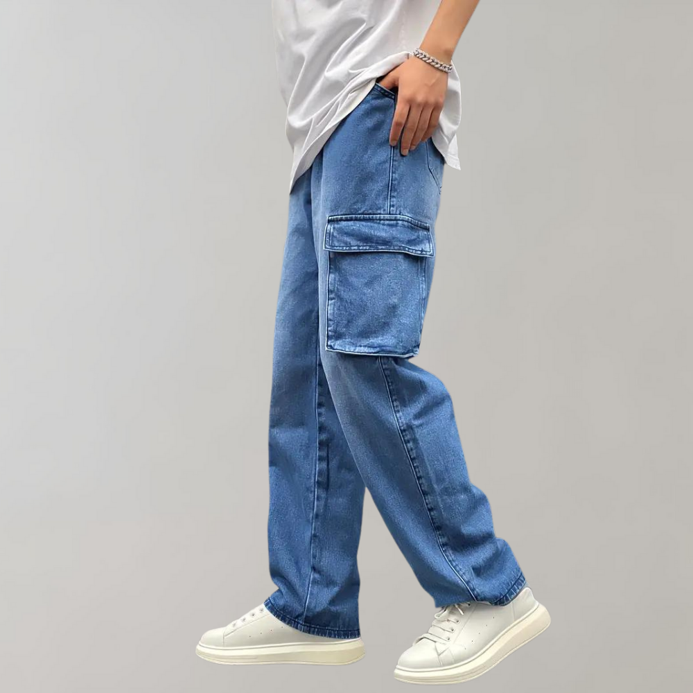 Men's Baggy Cargo Jeans Relaxed Streetwear Denim Trousers