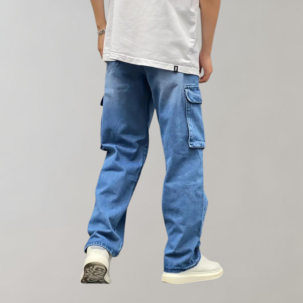 Men's Baggy Cargo Jeans Relaxed Streetwear Denim Trousers