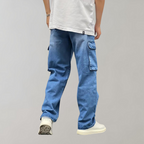 Men's Baggy Cargo Jeans Relaxed Streetwear Denim Trousers