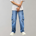 Men's Baggy Cargo Jeans Relaxed Streetwear Denim Trousers