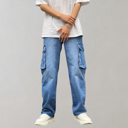 Men's Baggy Cargo Jeans Relaxed Streetwear Denim Trousers
