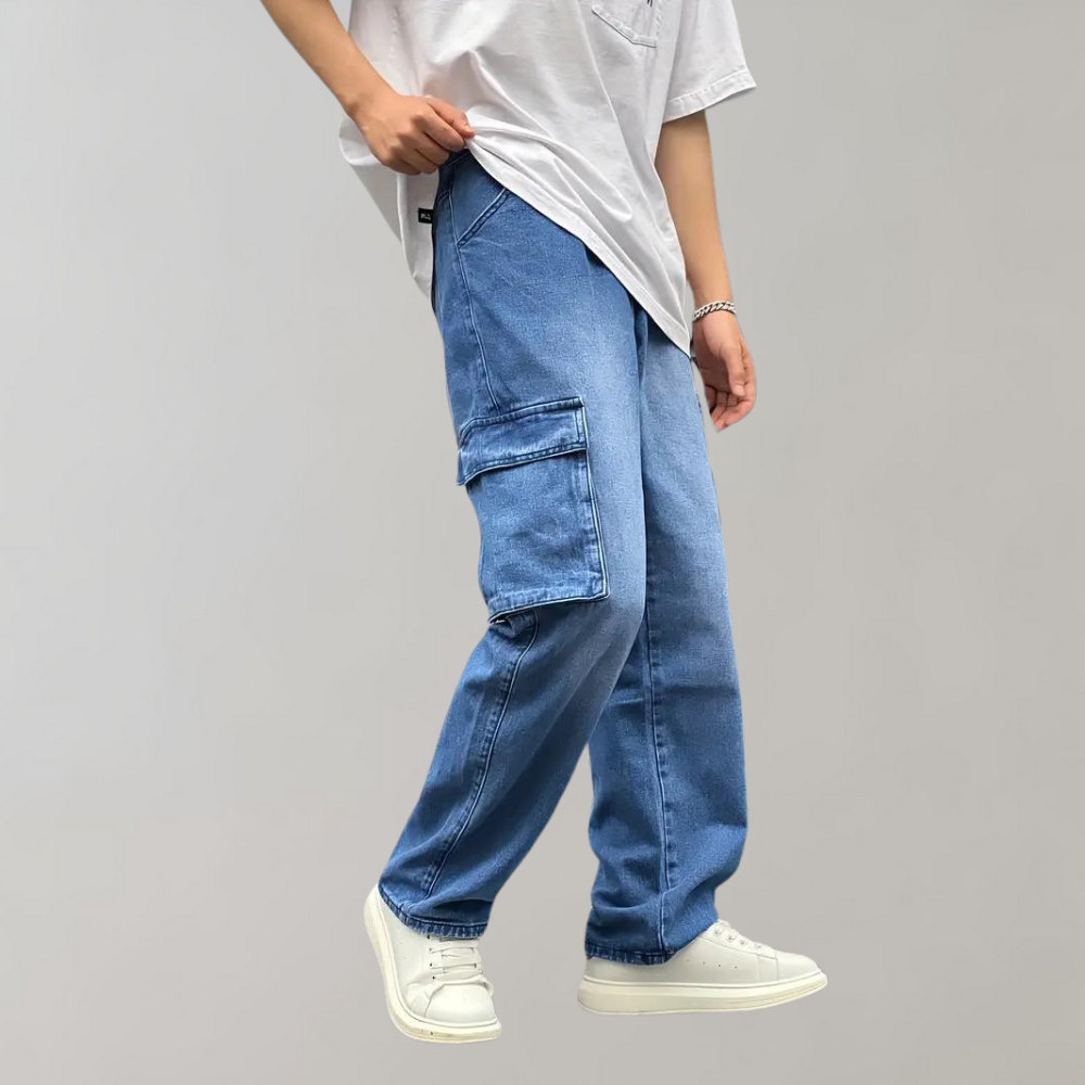 Men's Baggy Cargo Jeans Relaxed Streetwear Denim Trousers