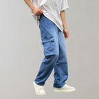 Men's Baggy Cargo Jeans Relaxed Streetwear Denim Trousers