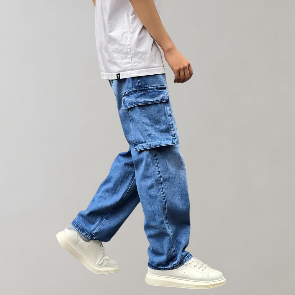Men's Baggy Cargo Jeans Relaxed Streetwear Denim Trousers