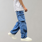 Men's Baggy Cargo Jeans Relaxed Streetwear Denim Trousers