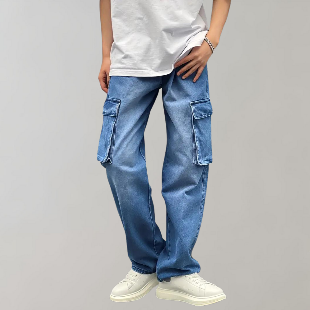 Men's Baggy Cargo Jeans Relaxed Streetwear Denim Trousers