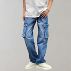 Men's Baggy Cargo Jeans Relaxed Streetwear Denim Trousers