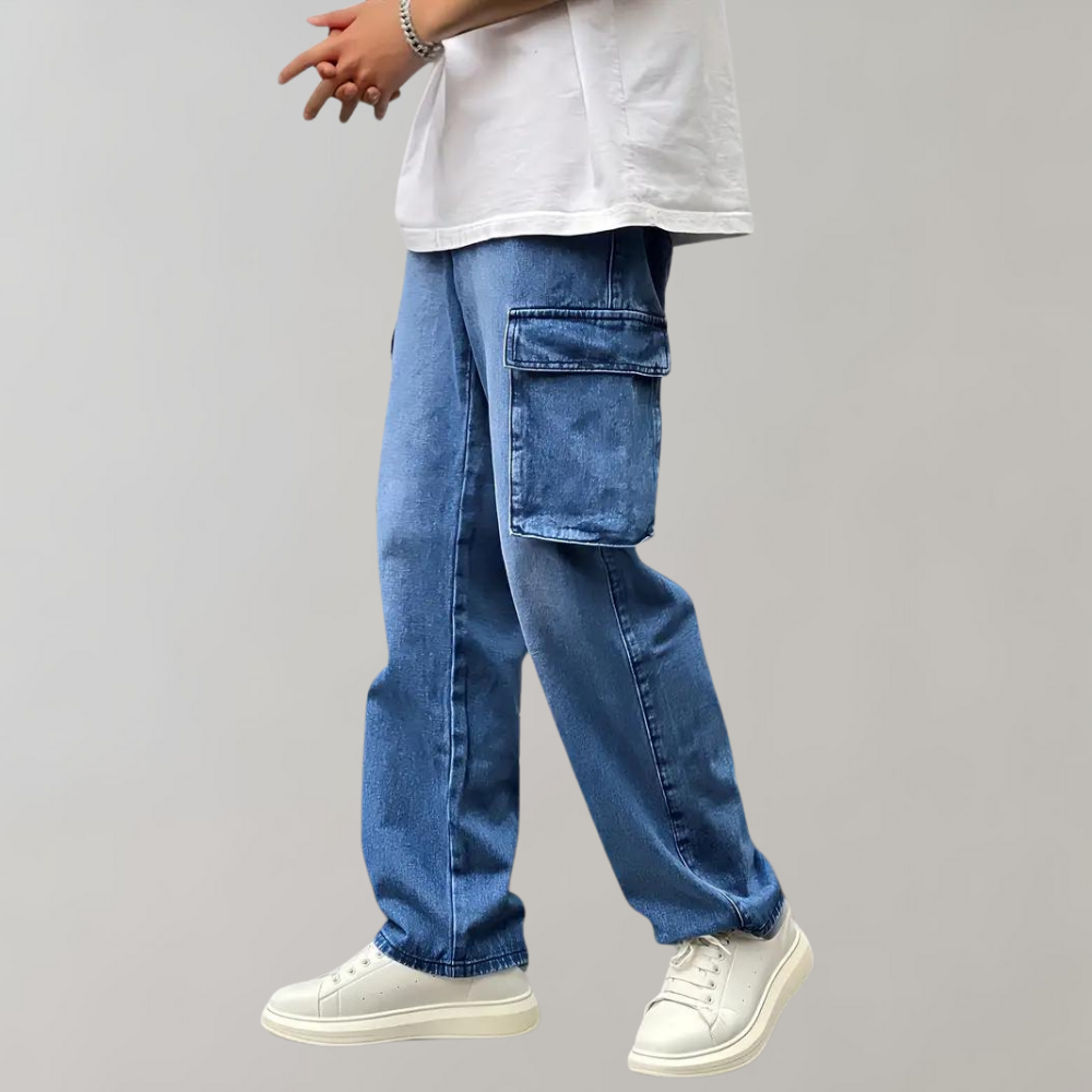 Men's Baggy Cargo Jeans Relaxed Streetwear Denim Trousers