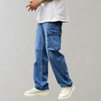 Men's Baggy Cargo Jeans Relaxed Streetwear Denim Trousers