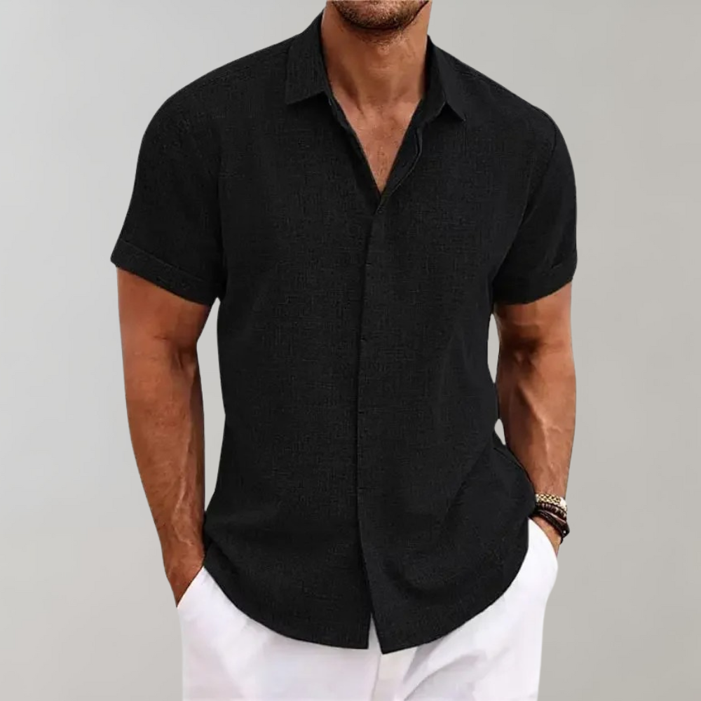 Men's Textured Relaxed Fit Short Sleeve Button Shirt
