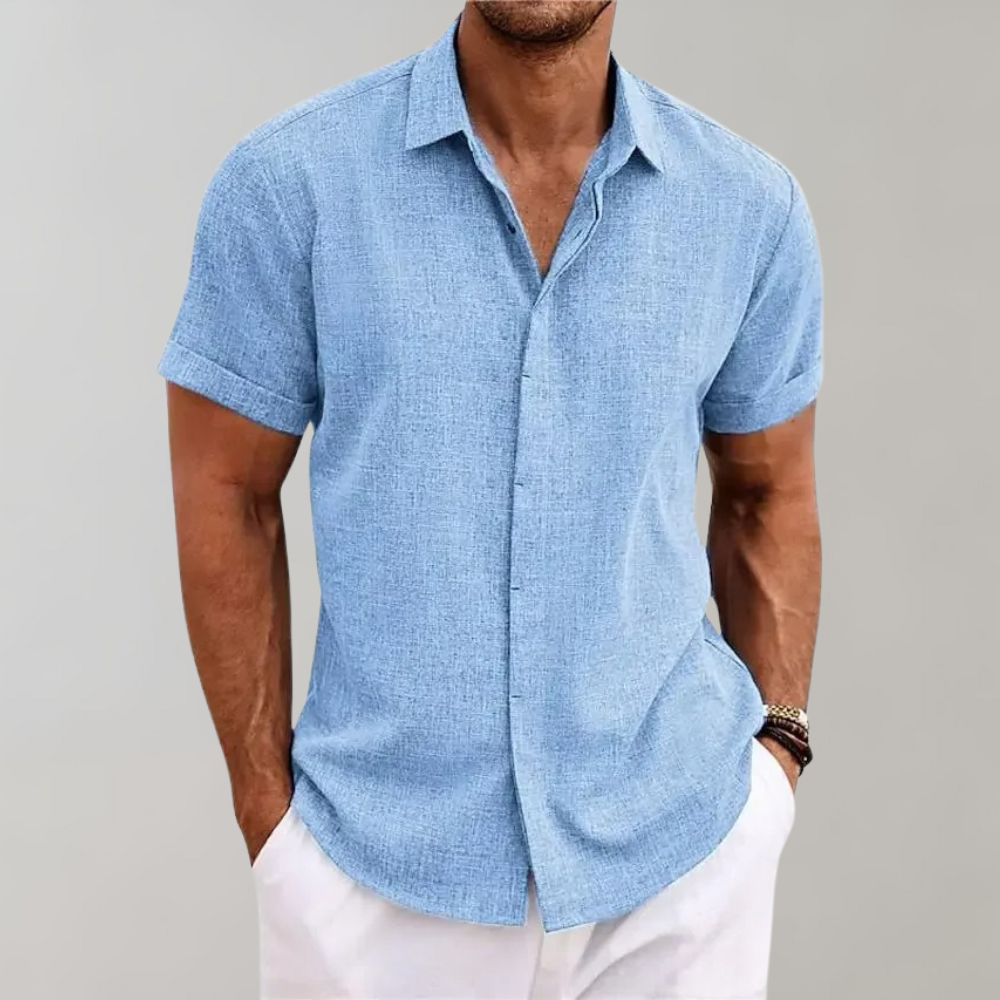 Men's Textured Relaxed Fit Short Sleeve Button Shirt
