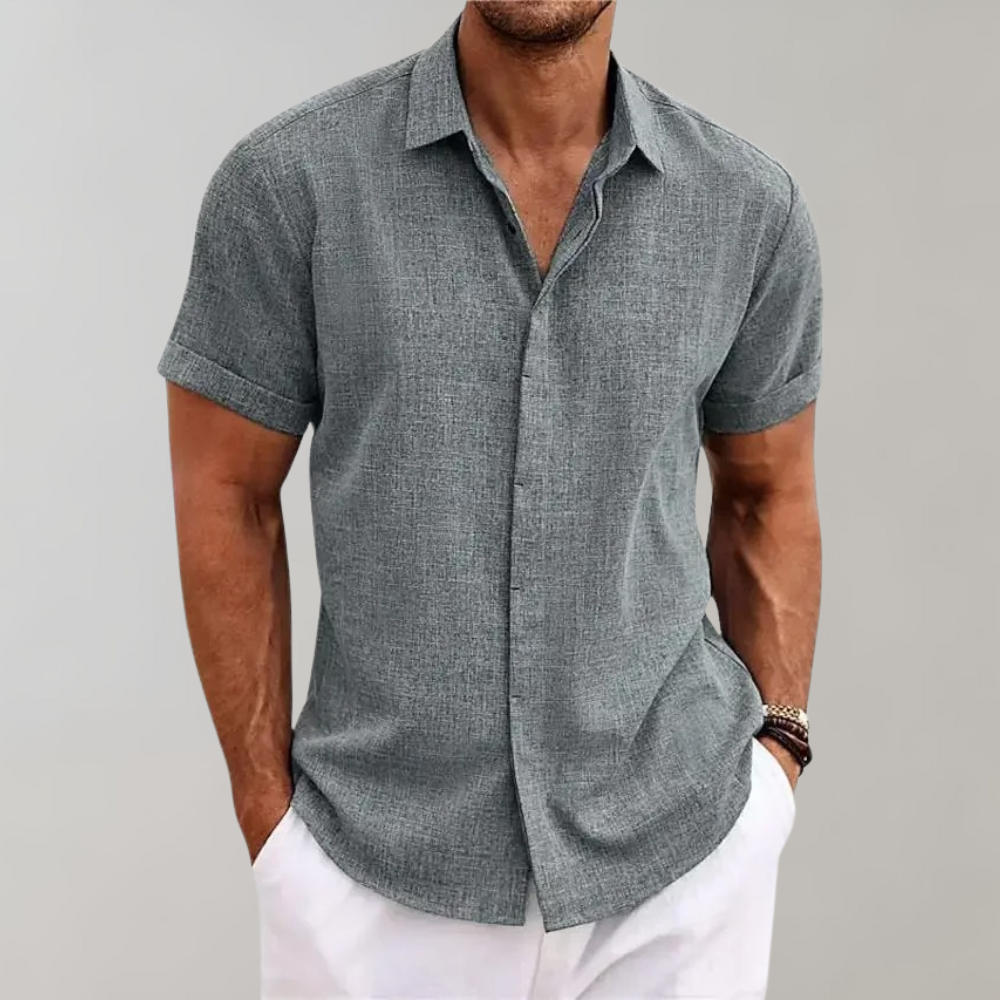 Men's Textured Relaxed Fit Short Sleeve Button Shirt