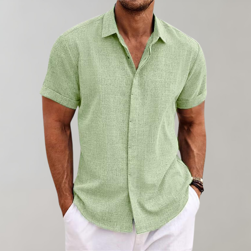 Men's Textured Relaxed Fit Short Sleeve Button Shirt