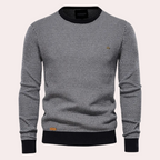 Men's Printed Crew Neck Sweater with Contrast Ribbing