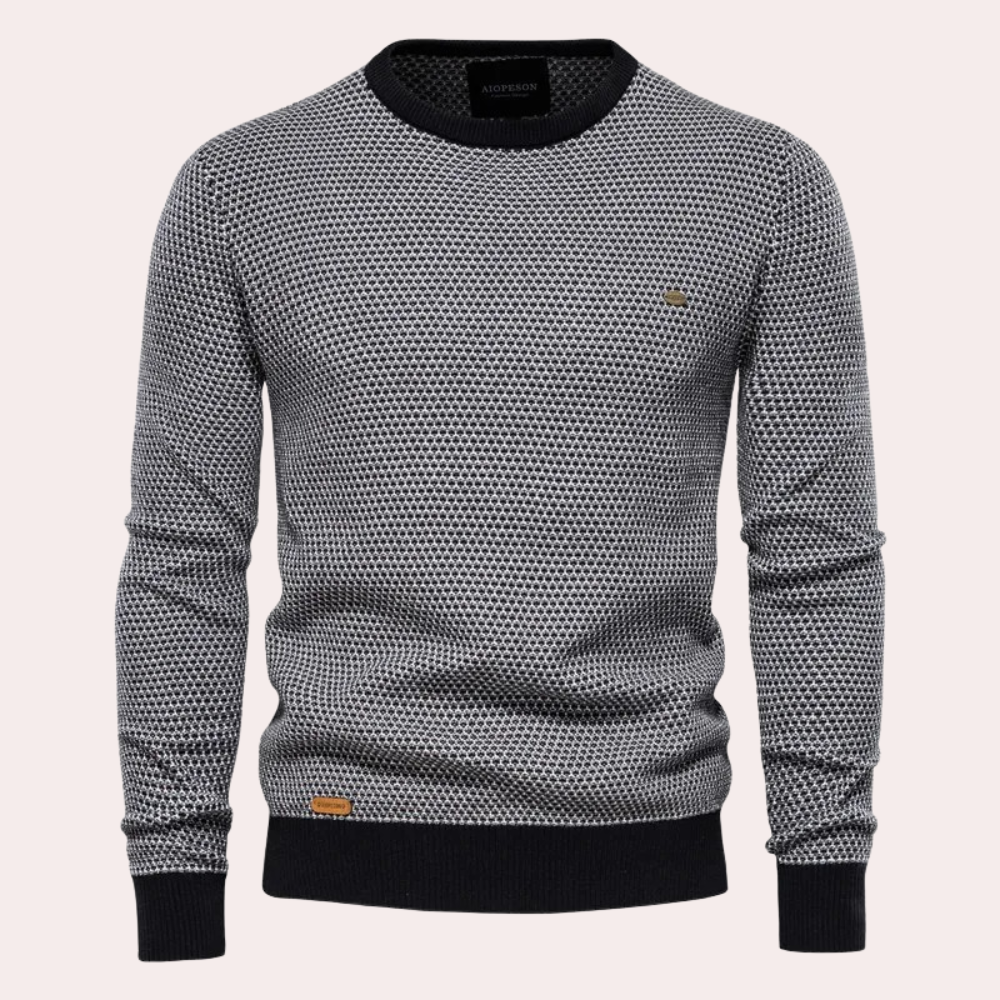 Men's Printed Crew Neck Sweater with Contrast Ribbing