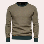 Men's Printed Crew Neck Sweater with Contrast Ribbing