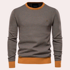 Men's Printed Crew Neck Sweater with Contrast Ribbing