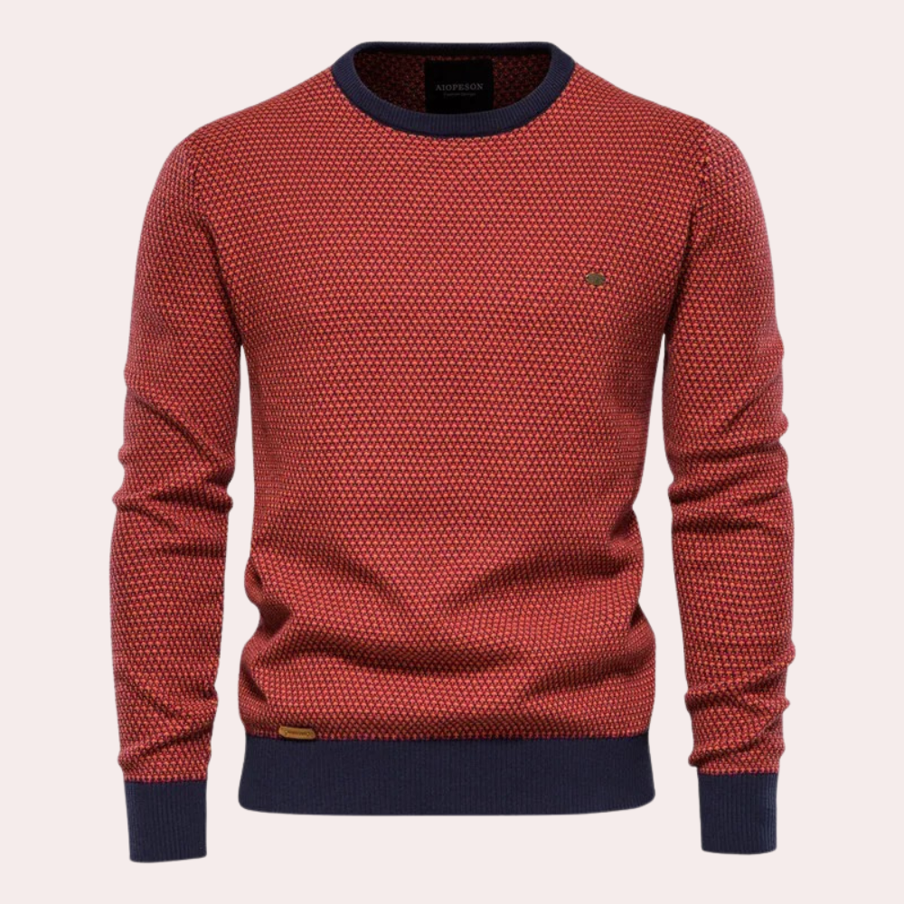 Men's Printed Crew Neck Sweater with Contrast Ribbing