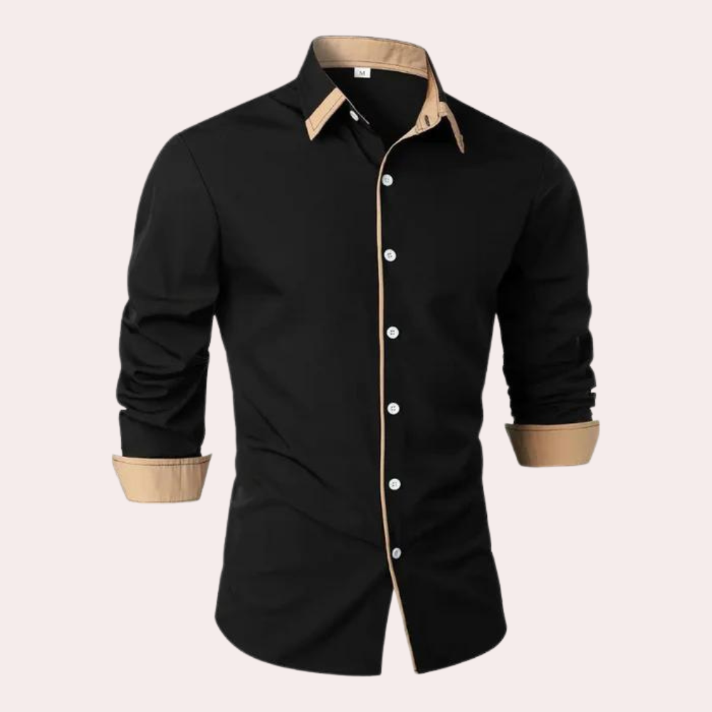 Men's Slim Fit Shirt Contrast Trim Smart Casual Top