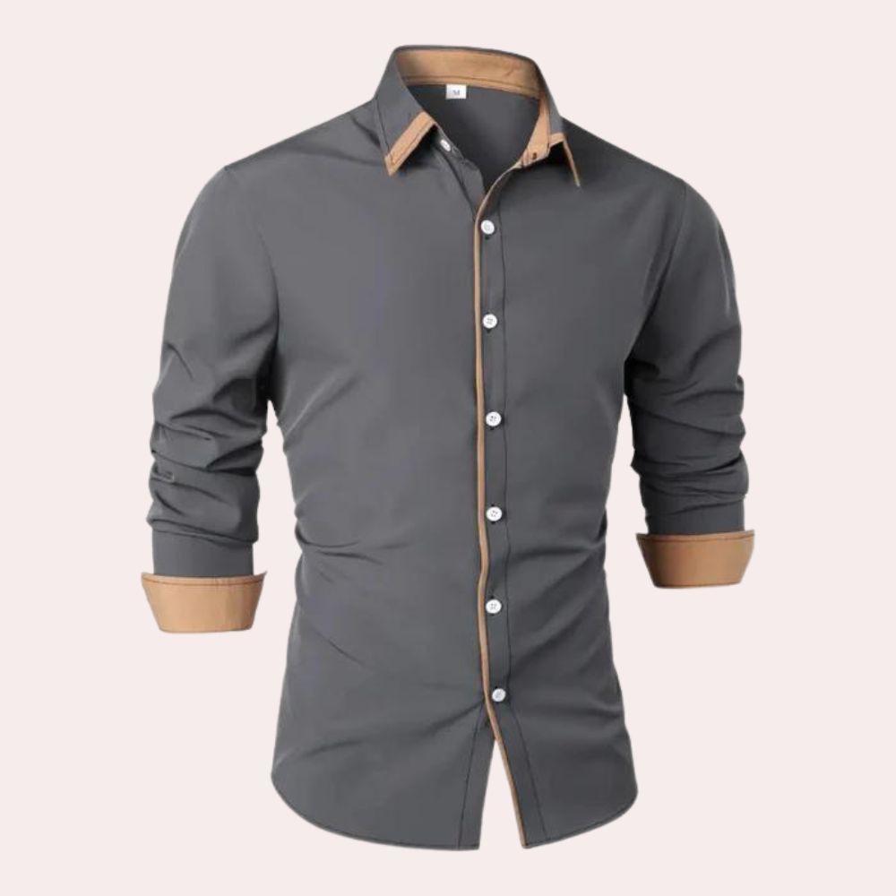 Men's Slim Fit Shirt Contrast Trim Smart Casual Top