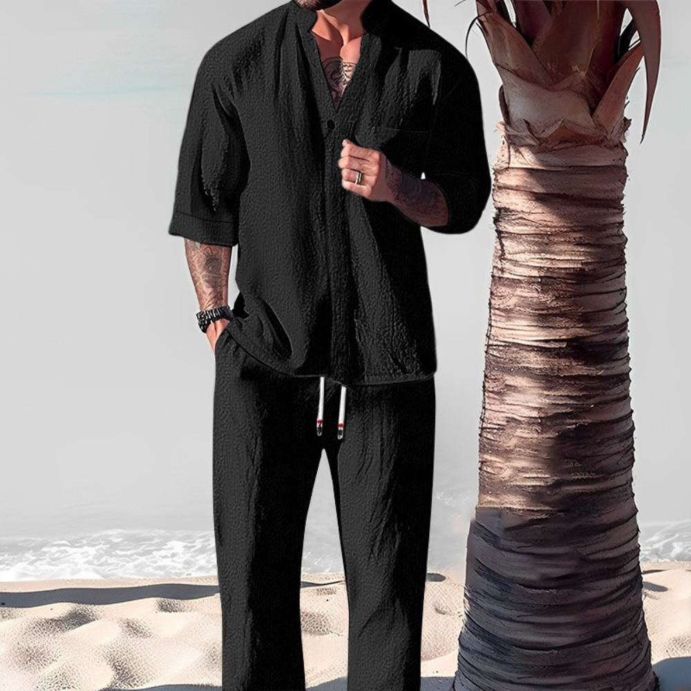 Men's Linen Two Piece Shirt and Relaxed Trousers Set