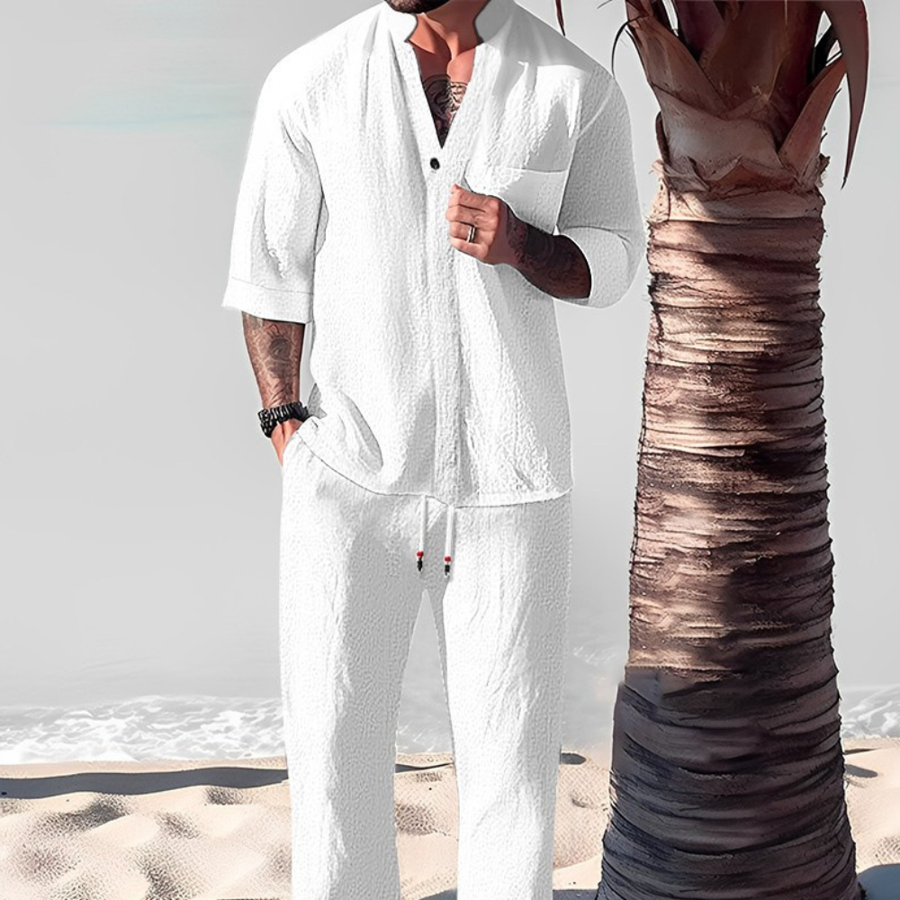 Men's Linen Two Piece Shirt and Relaxed Trousers Set