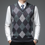 Men's Printed V Neck Sweater Vest Tailored Knit