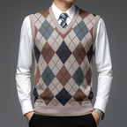 Men's Printed V Neck Sweater Vest Tailored Knit
