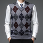 Men's Printed V Neck Sweater Vest Tailored Knit