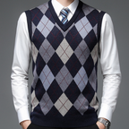Men's Printed V Neck Sweater Vest Tailored Knit