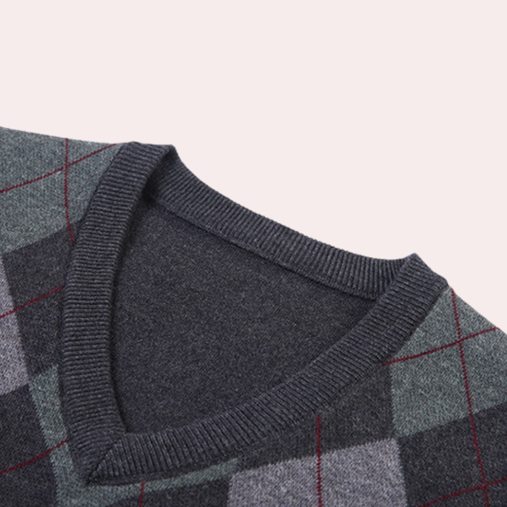 Men's Printed V Neck Sweater Vest Tailored Knit