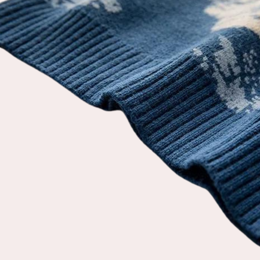 Men's Oversized Printed Knit Sweater with Ribbed Trim