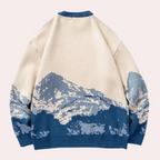 Men's Oversized Printed Knit Sweater with Ribbed Trim