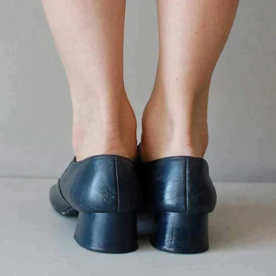 Women's Buckle Strap Leather Mary Janes with Modest Heel