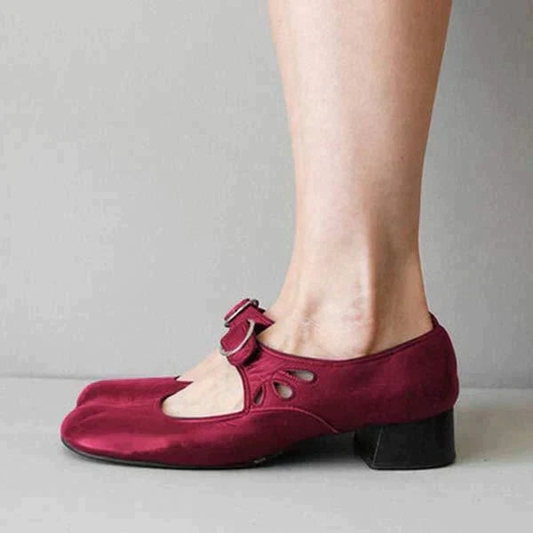 Women's Buckle Strap Leather Mary Janes with Modest Heel