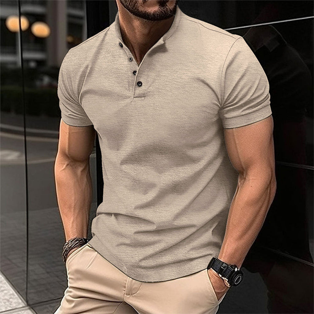 Men's Polo Shirt Slim Fit Button Neck Tailored Casual