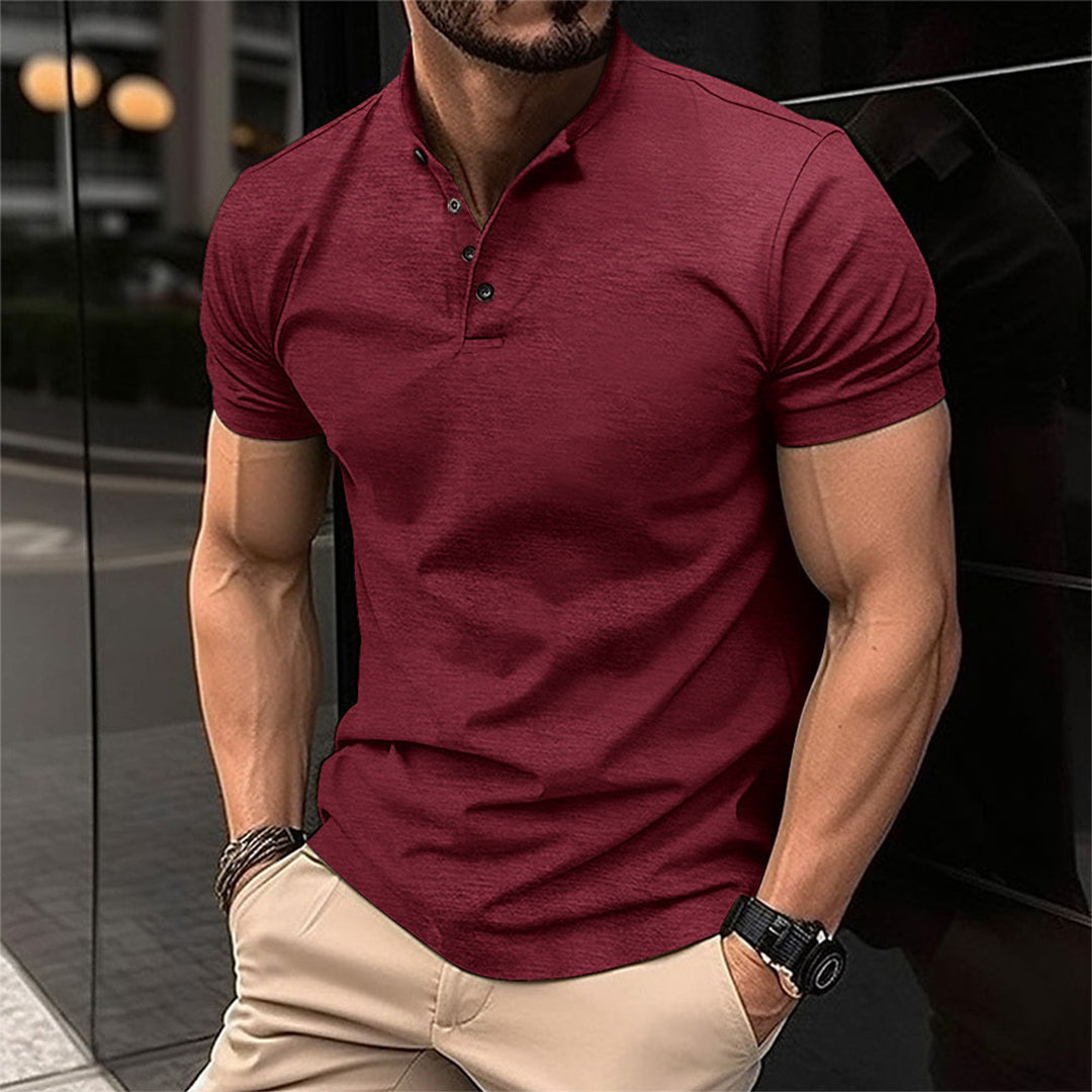 Men's Polo Shirt Slim Fit Button Neck Tailored Casual