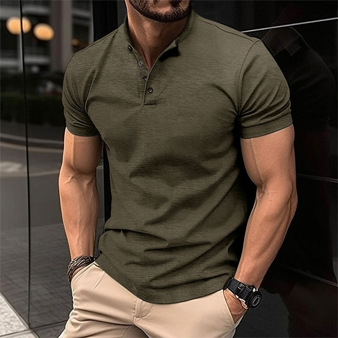 Men's Polo Shirt Slim Fit Button Neck Tailored Casual
