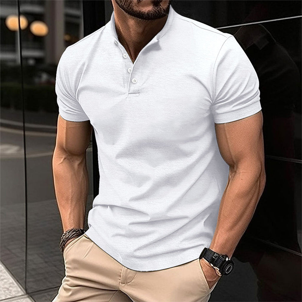 Men's Polo Shirt Slim Fit Button Neck Tailored Casual