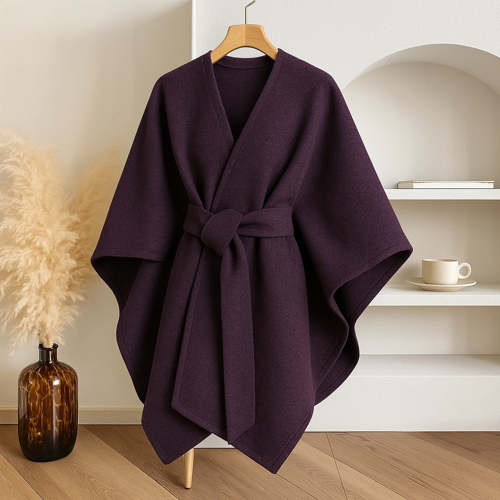 Women's Belted Poncho Coat – Windproof Layer
