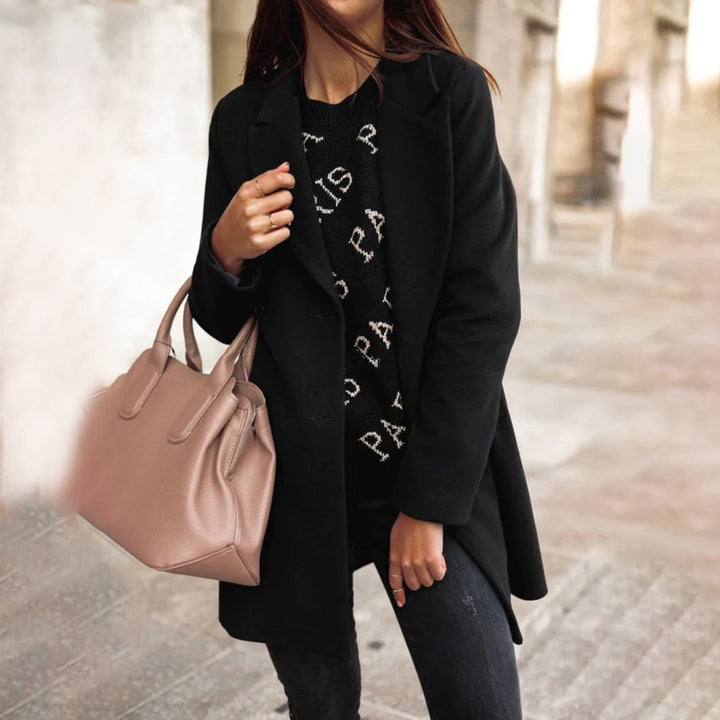 Women's Timeless Wool-Poly Topcoat with Button Front - Black