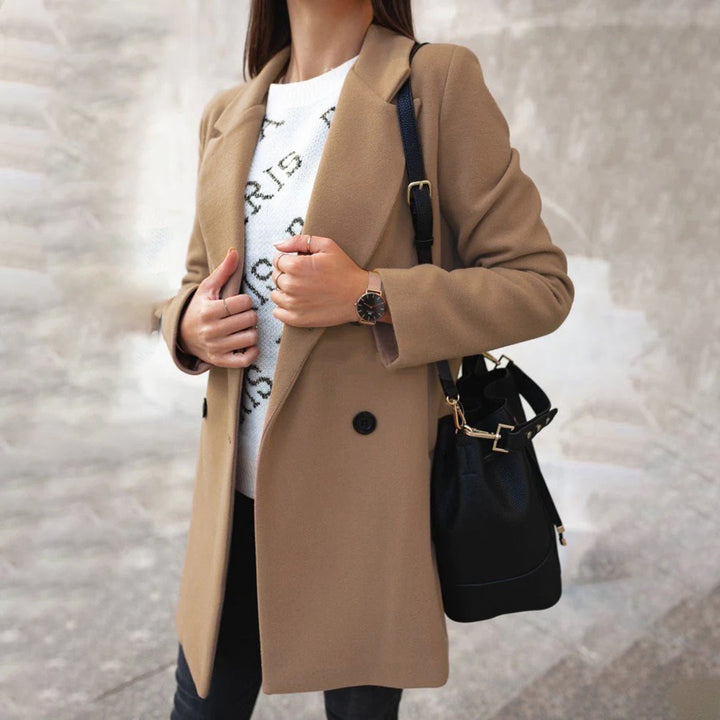Women's Timeless Wool-Poly Topcoat with Button Front - Khaki