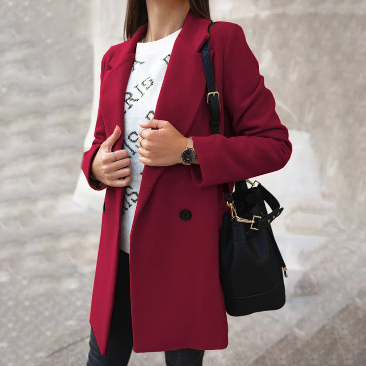 Women's Timeless Wool-Poly Topcoat with Button Front - Red