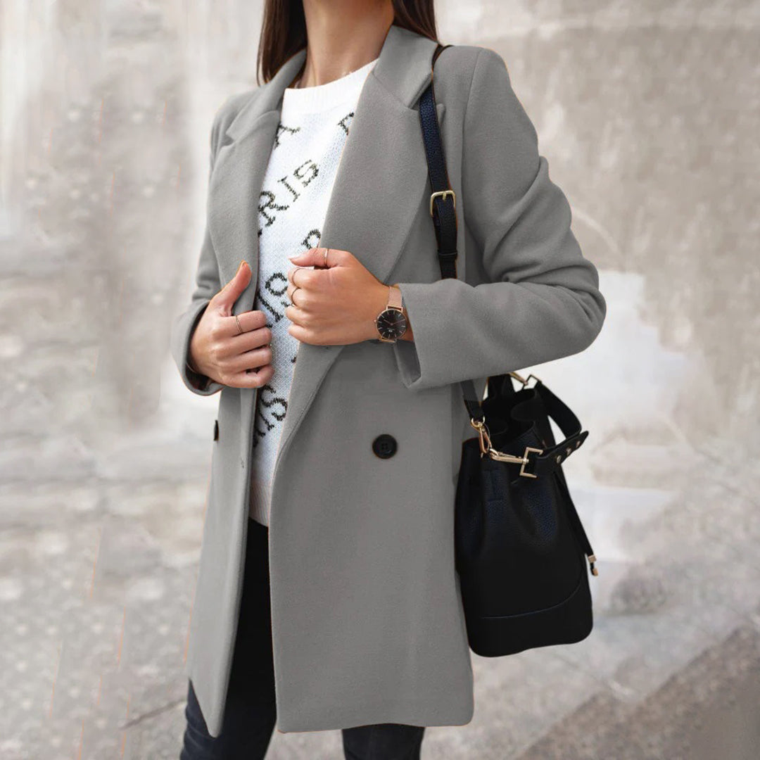 Women's Timeless Wool-Poly Topcoat with Button Front - Gray