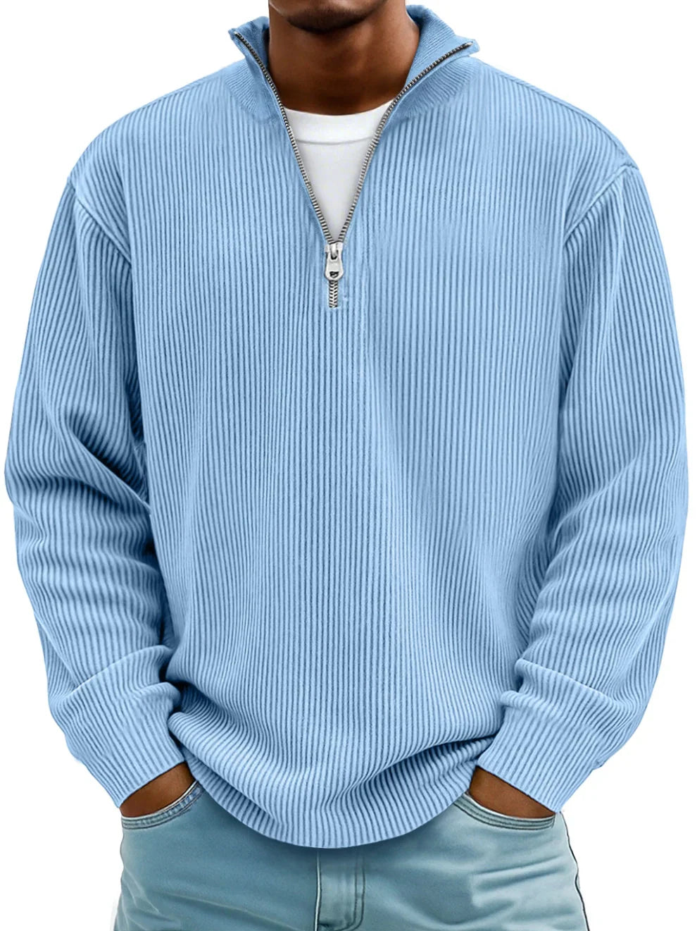 Men's Ribbed Half Zip Sweatshirt Relaxed Oversized Casual Knit
