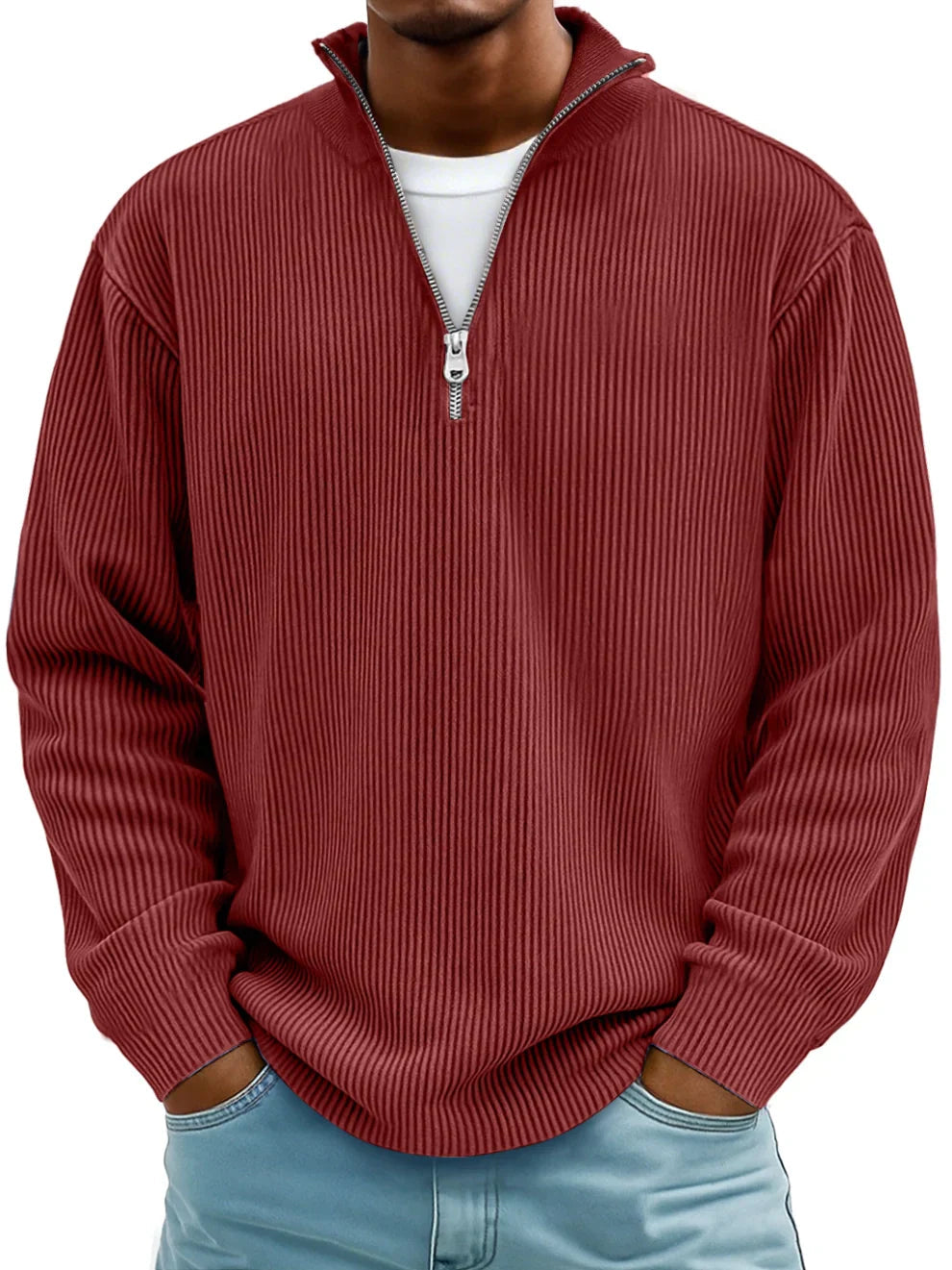 Men's Ribbed Half Zip Sweatshirt Relaxed Oversized Casual Knit