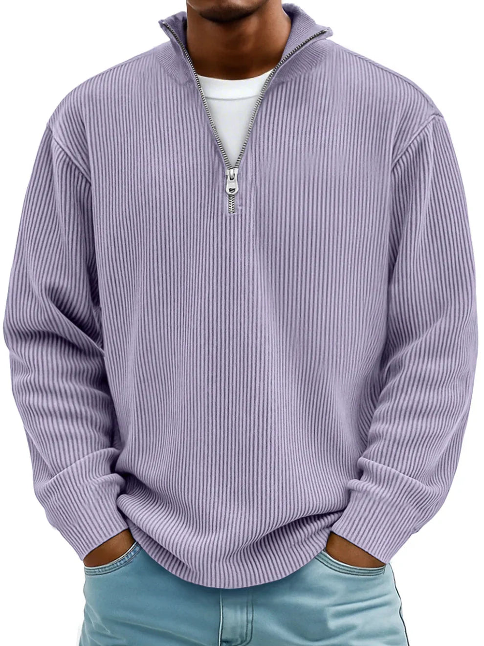 Men's Ribbed Half Zip Sweatshirt Relaxed Oversized Casual Knit