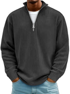 Men's Ribbed Half Zip Sweatshirt Relaxed Oversized Casual Knit