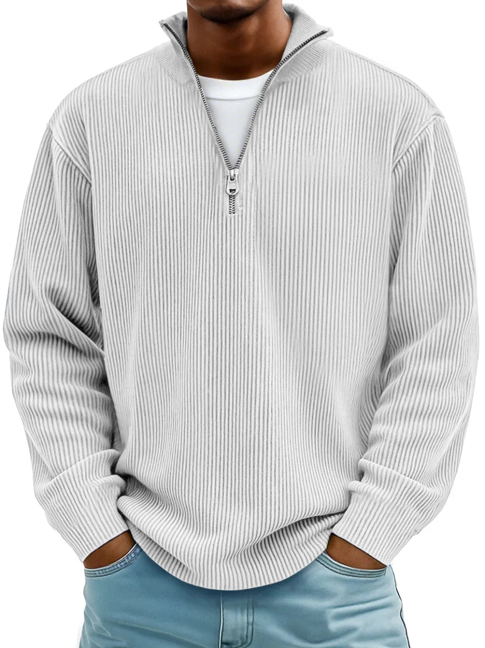 Men's Ribbed Half Zip Sweatshirt Relaxed Oversized Casual Knit